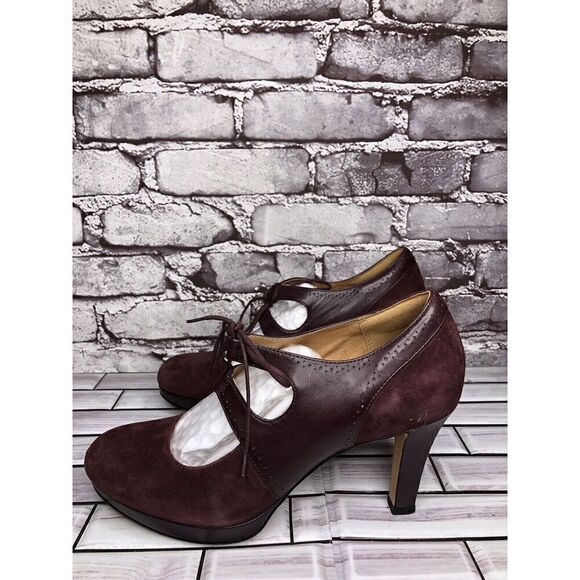 Clarks Artisan Purple Suede Leather Lace Up MaryJane Heels Women’s Sz 9M US/40EU - Picture 9 of 16